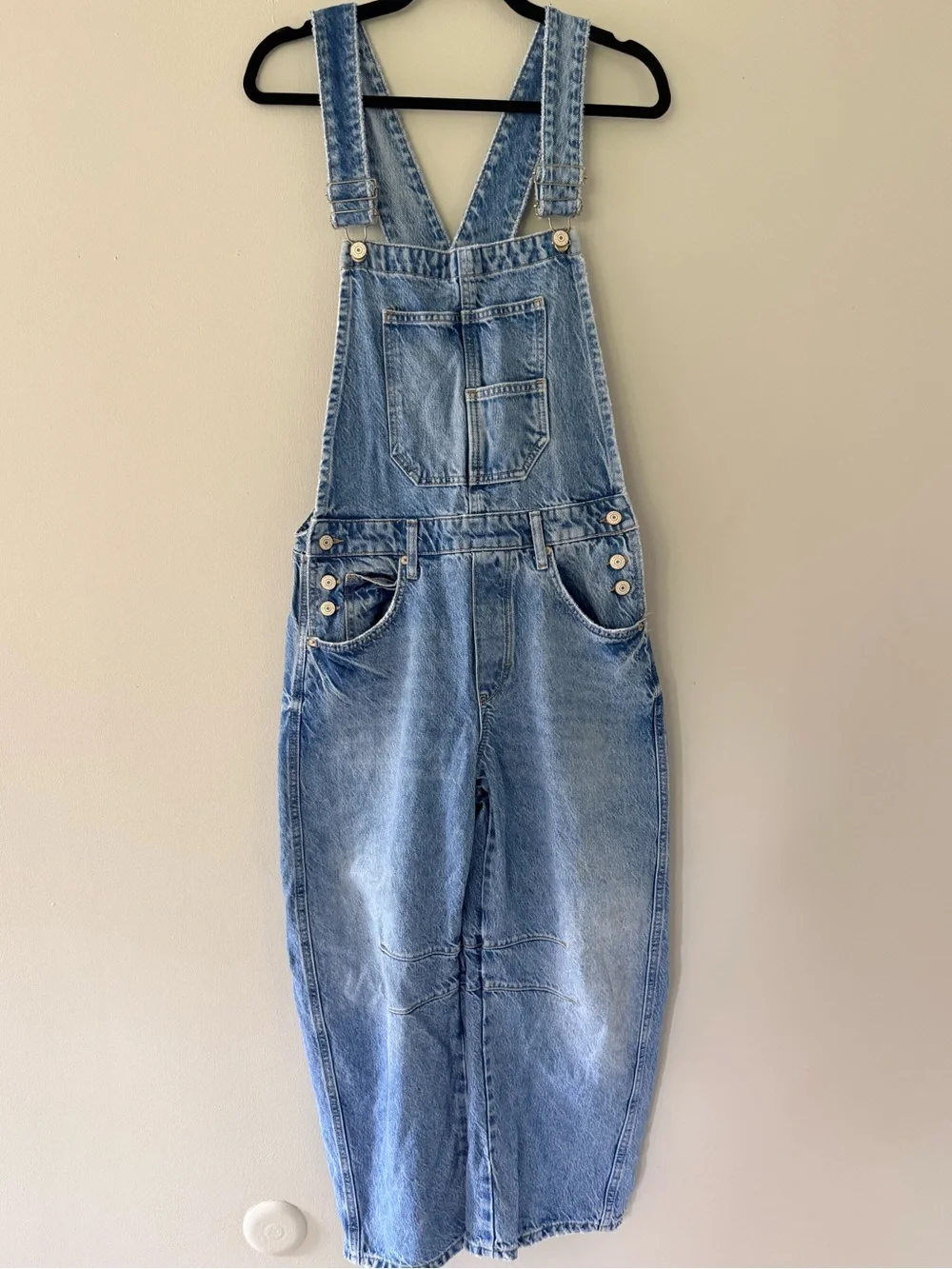 Free People Light Wash Denim Overalls